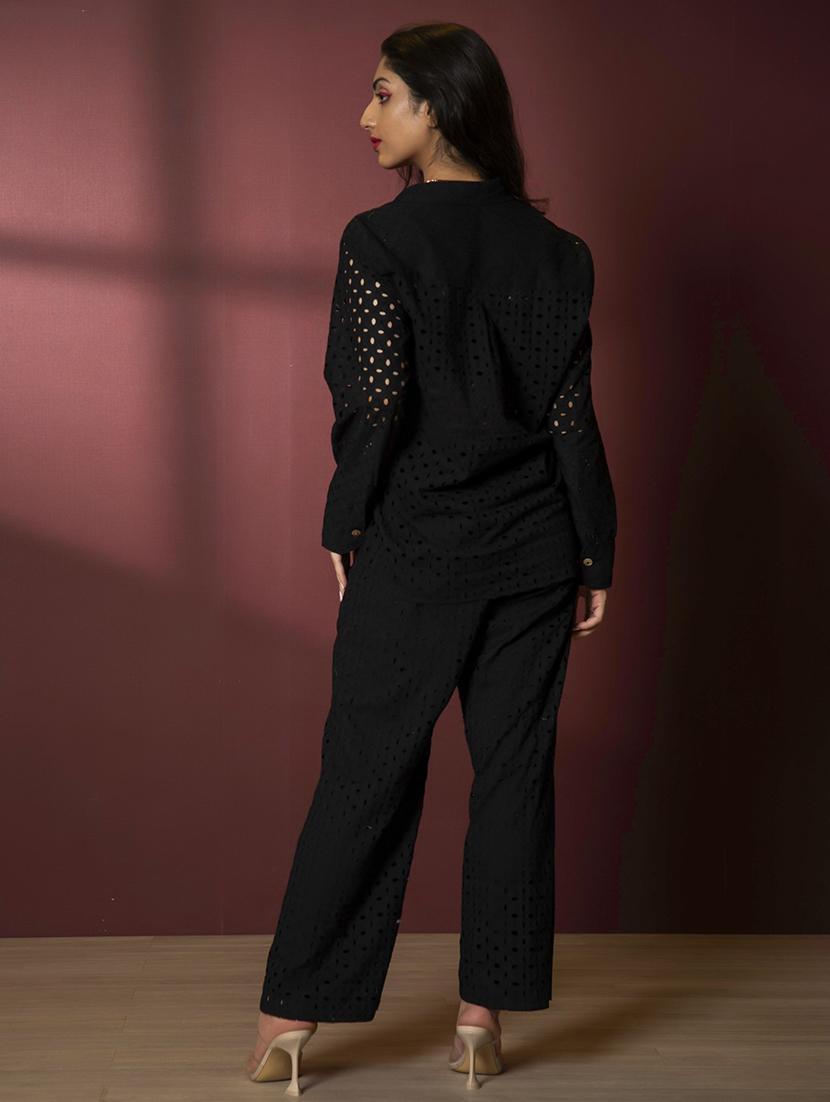 women black cotton blend shirt and trouser co-ord set - 21460142 - Standard Image - 4