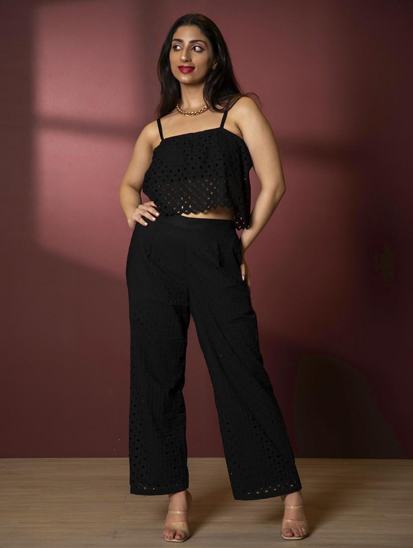 women black cotton blend top and trouser co-ord set - 21460143 - Standard Image - 1
