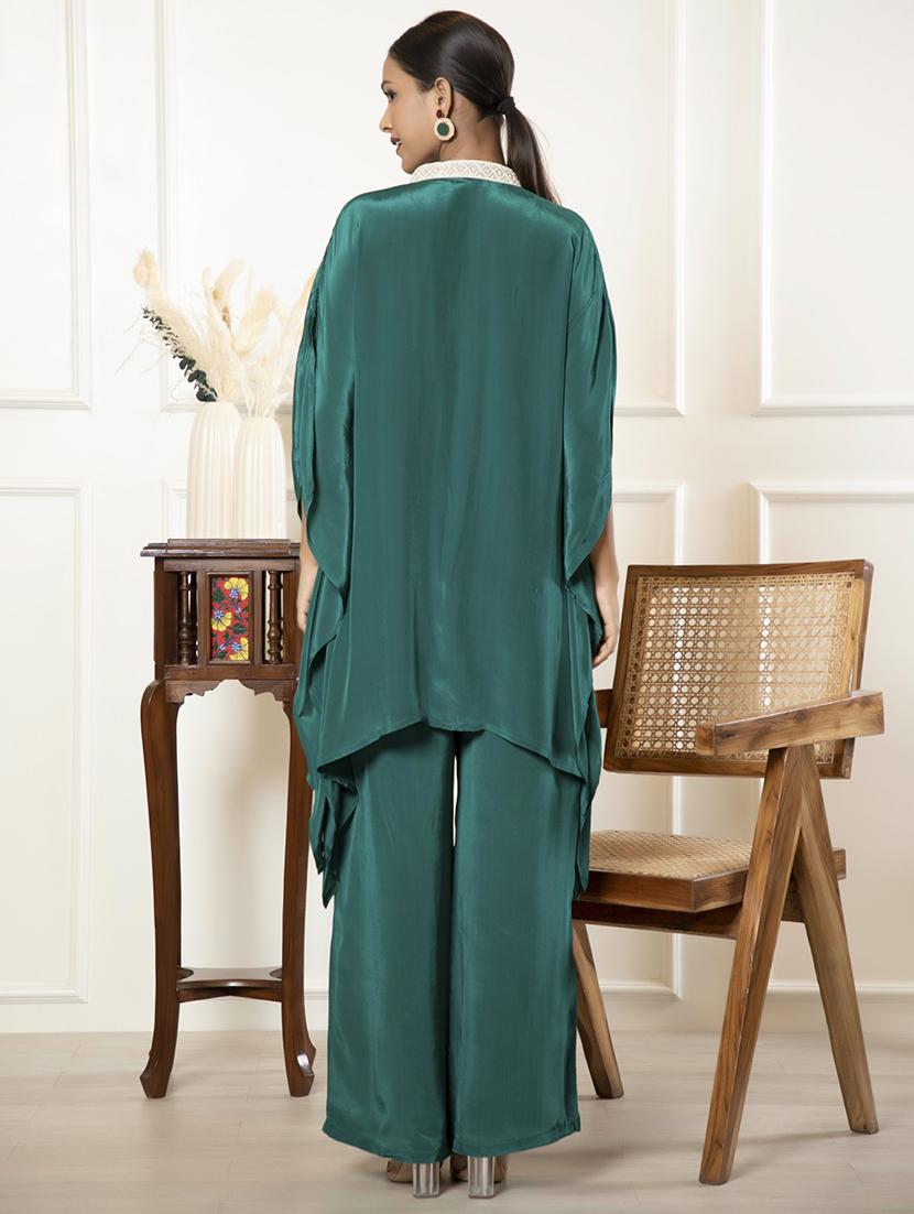 women green solid top and trouser co-ord set - 21460144 - Standard Image - 4