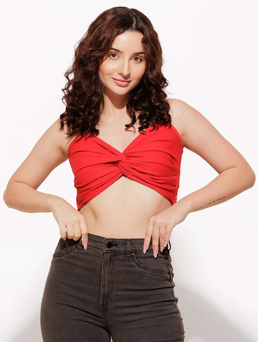 women red cotton crop top