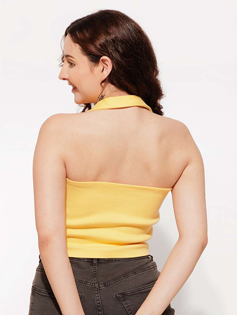 women yellow cotton crop top - 21460149 - Standard Image - 4