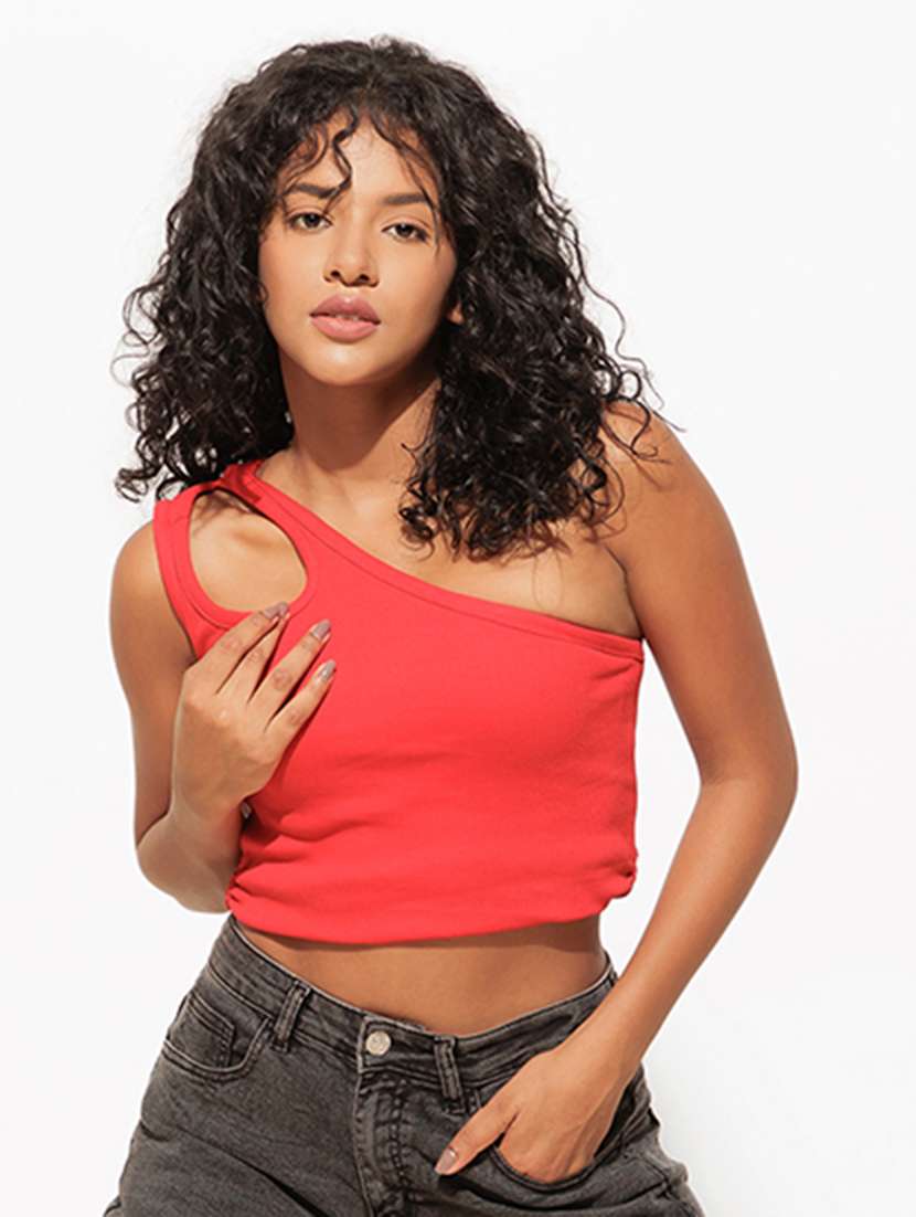 women red solid crop top - 21460152 -  Standard Image - 1