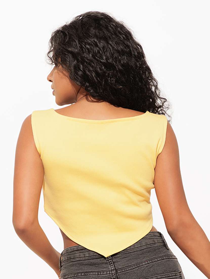 women yellow solid crop top - 21460155 - Standard Image - 4