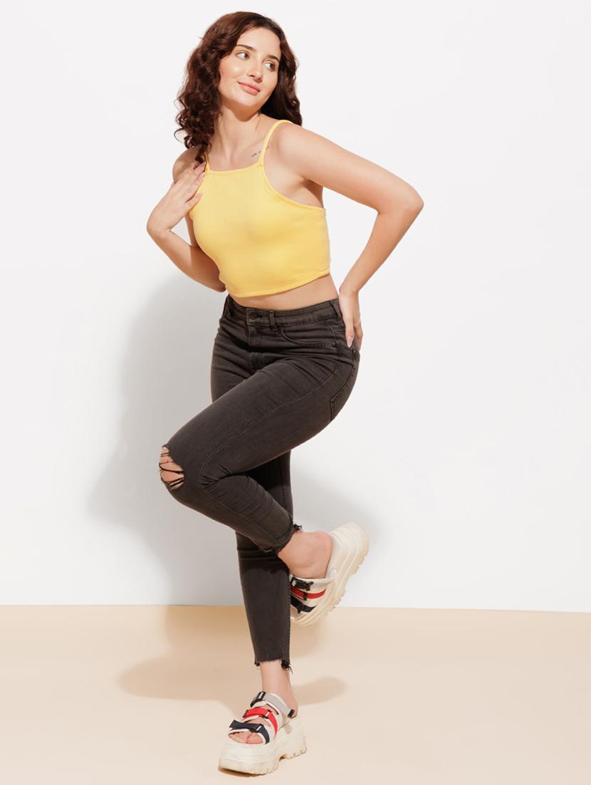 women yellow solid crop top - 21460157 - Standard Image - 4