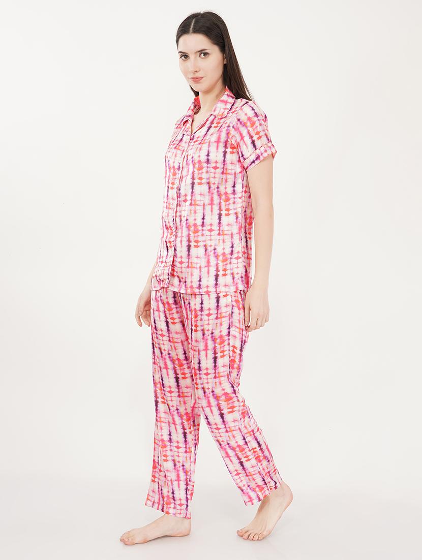 women pink satin pyjama nightwear set - 21460235 -  Standard Image - 1