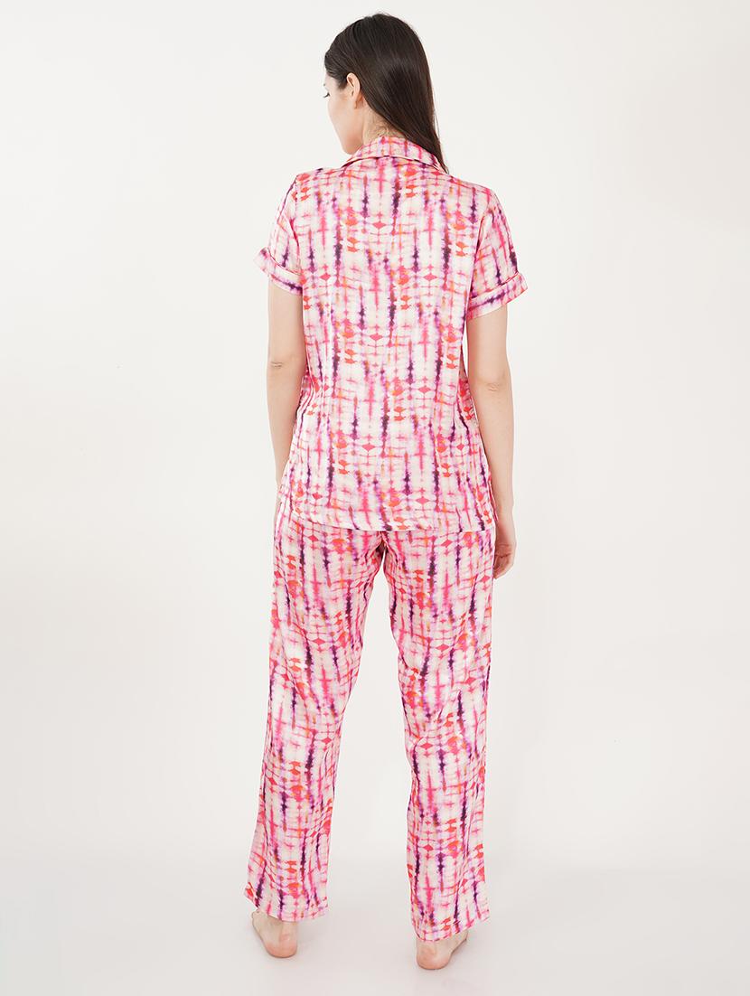 women pink satin pyjama nightwear set - 21460235 - Standard Image - 4
