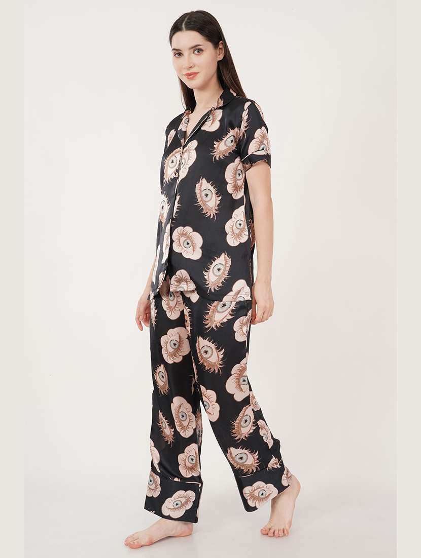 women black printed pyjama nightwear set - 21460237 -  Standard Image - 1