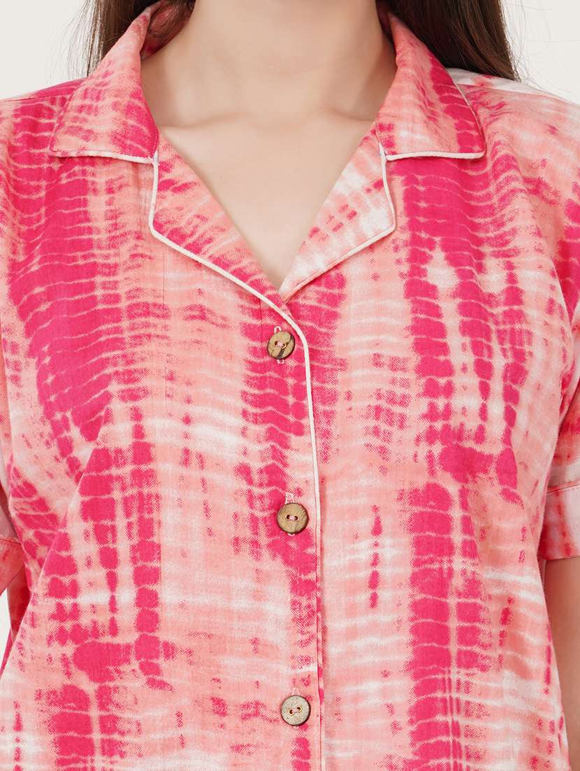 women pink tie & dye pyjama nightwear set - 21460239 -  Standard Image - 4