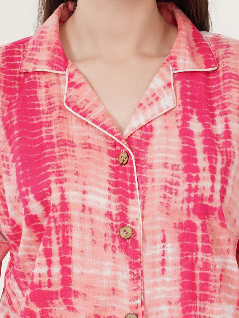 women pink tie & dye shorts nightwear set - 21460240 - Standard Image - 4