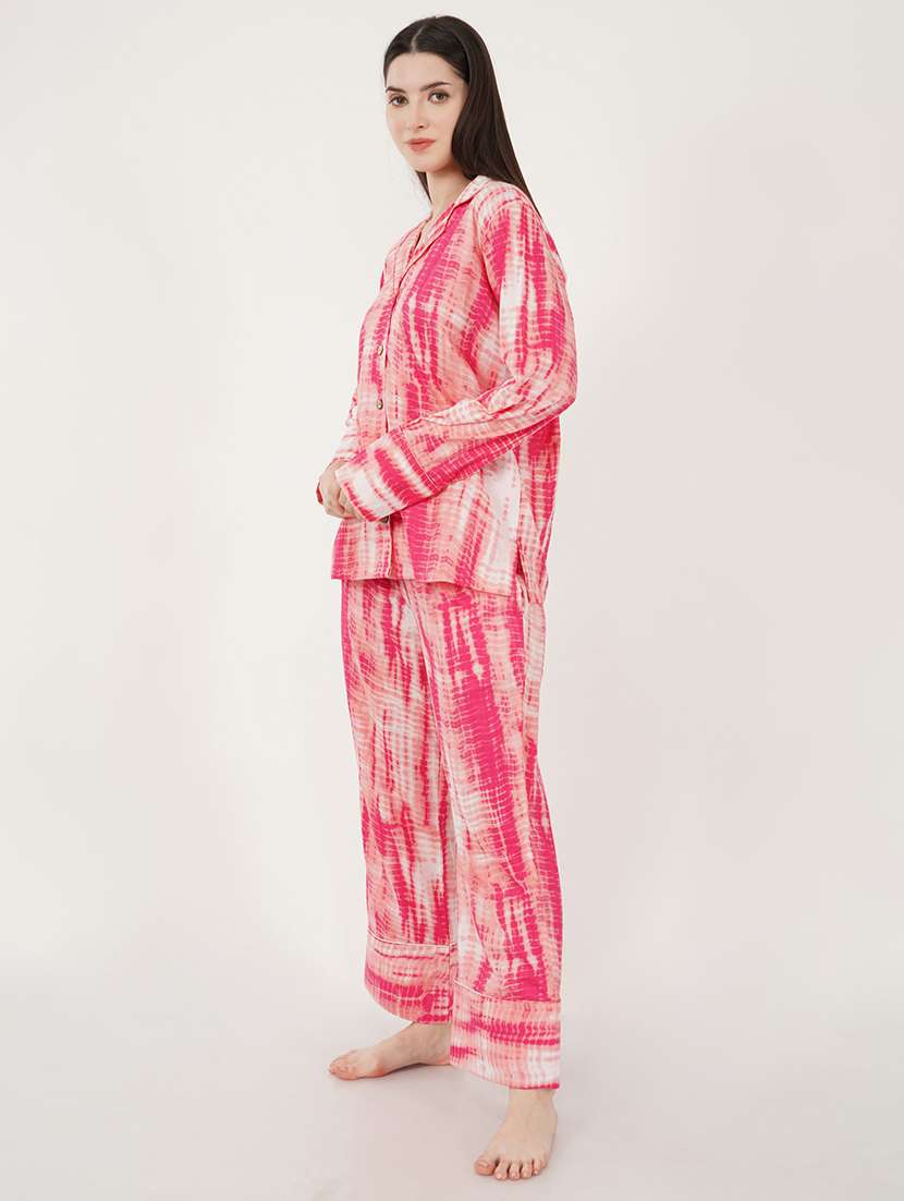 women pink cotton blend pyjama nightwear set - 21460241 - Standard Image - 1