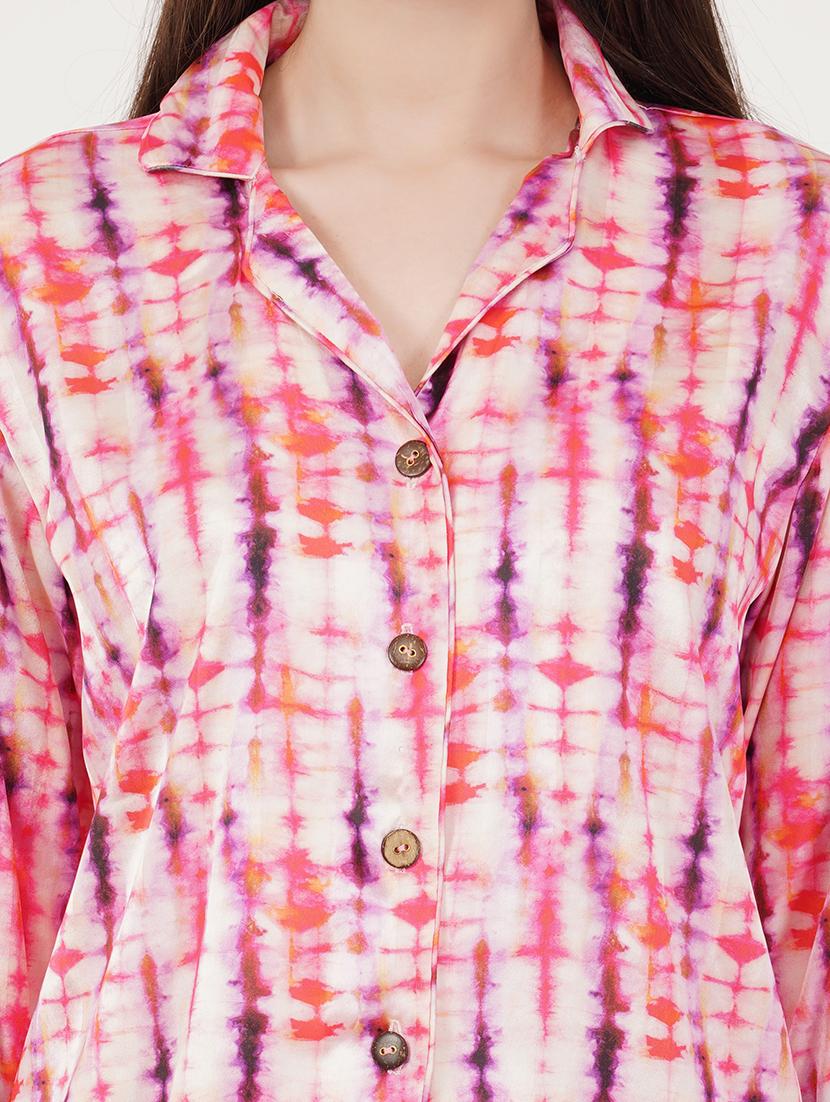women pink tie & dye pyjama nightwear set - 21460242 - Standard Image - 4