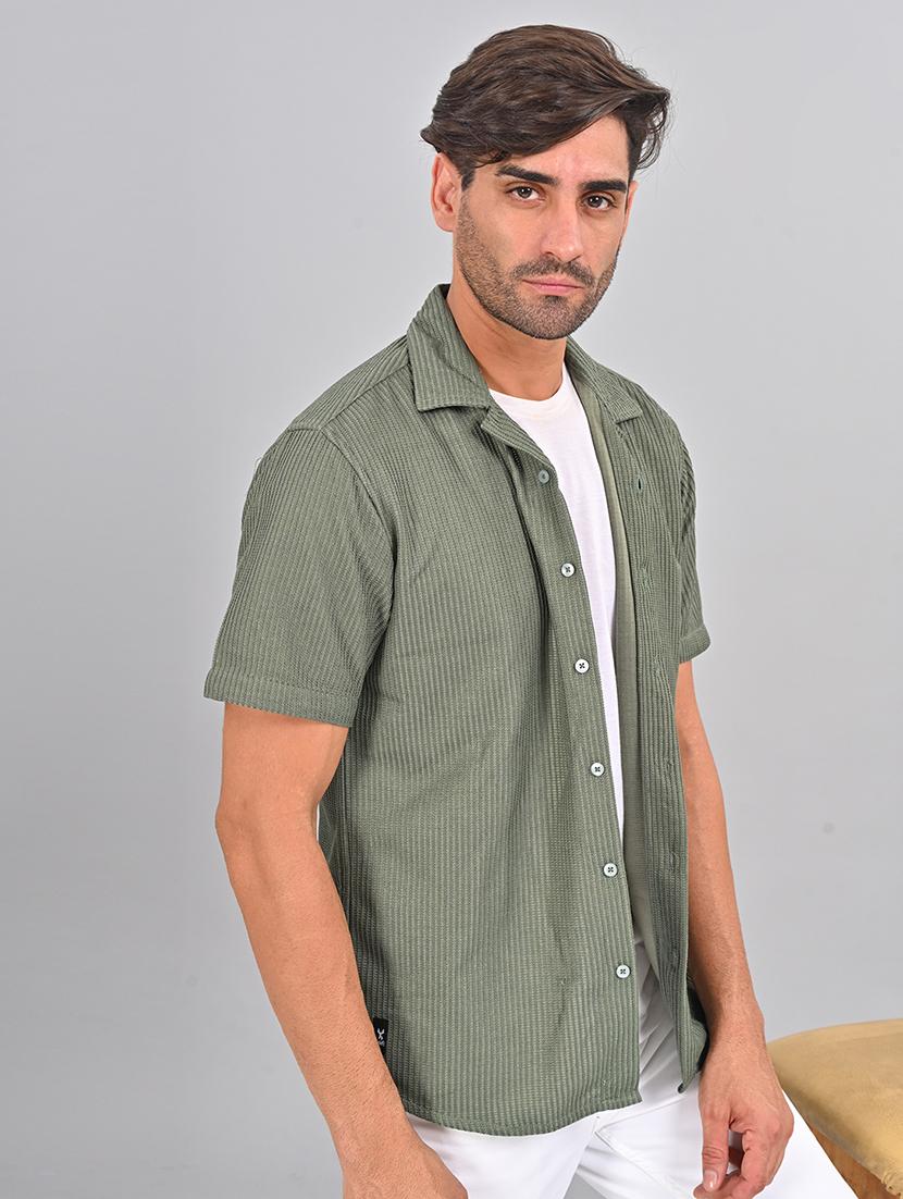 men self design cuban collar shirt - 21460881 - Standard Image - 1