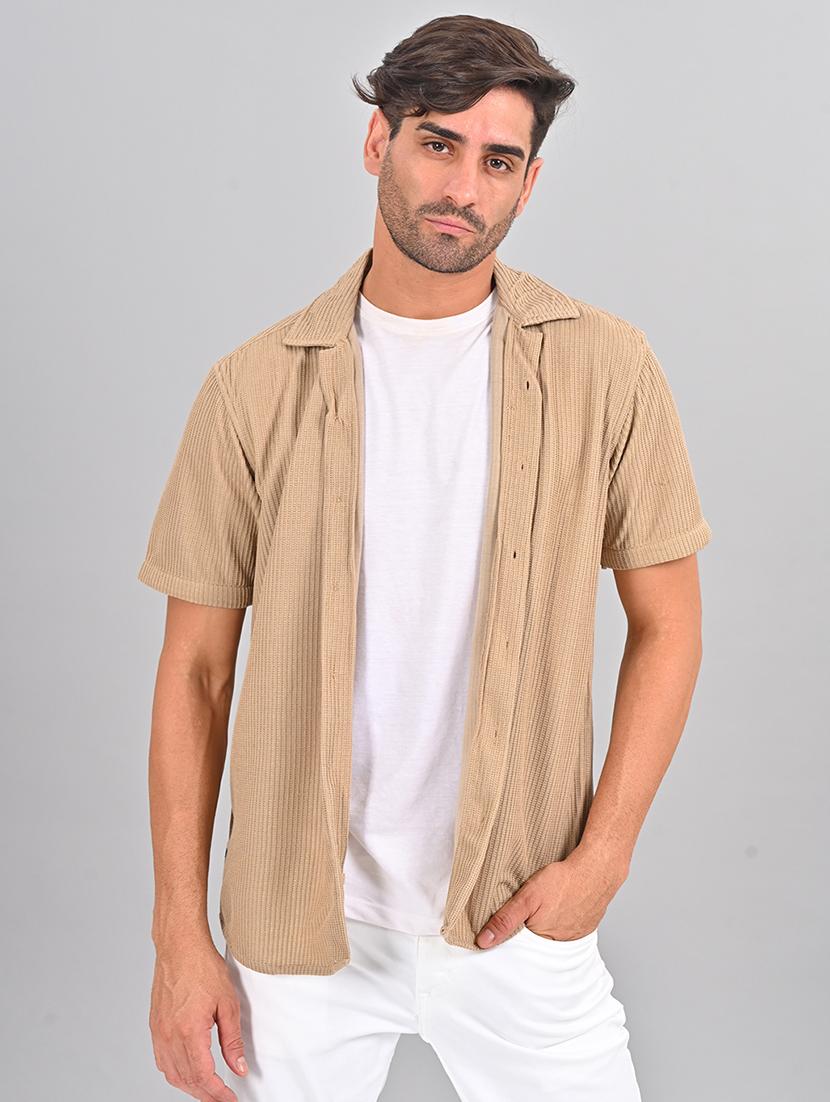 men self design cuban collar shirt - 21460883 - Standard Image - 1