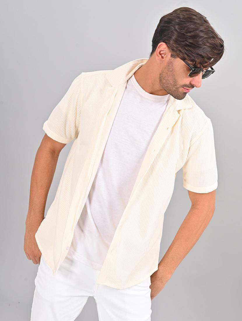 men self design cuban collar shirt - 21460888 -  Standard Image - 1