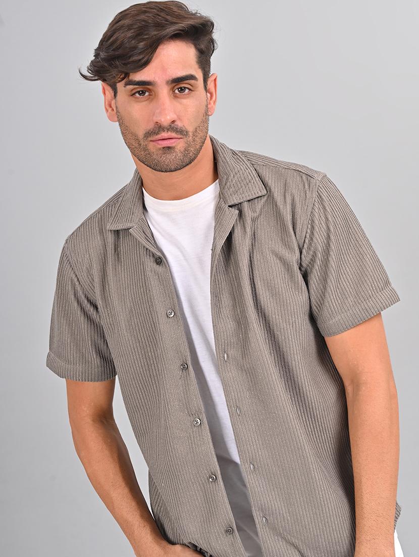 men self design cuban collar shirt - 21460893 - Standard Image - 1