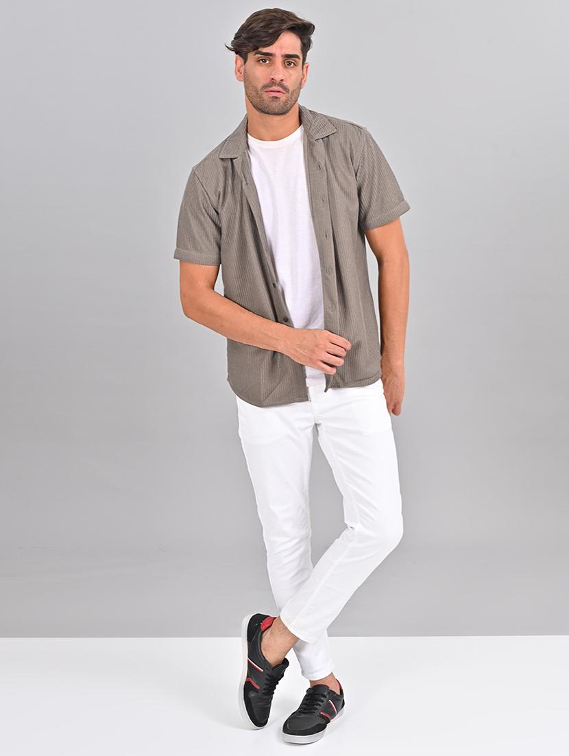 men self design cuban collar shirt - 21460893 - Standard Image - 4
