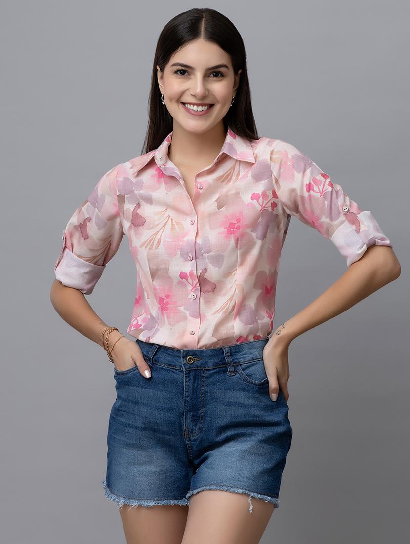 women beige florals printed regular shirt - 21460995 -  Zoom Image - 0