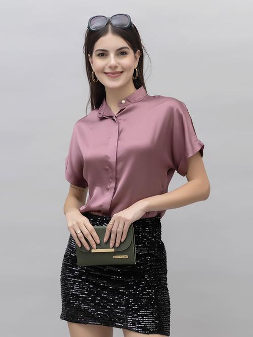 women solid shorts sleeves shirt - 21460998 - Standard Image - 0