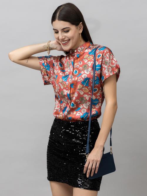 women floral printed mandarin neck regular shirt - 21461000 - Standard Image - 0