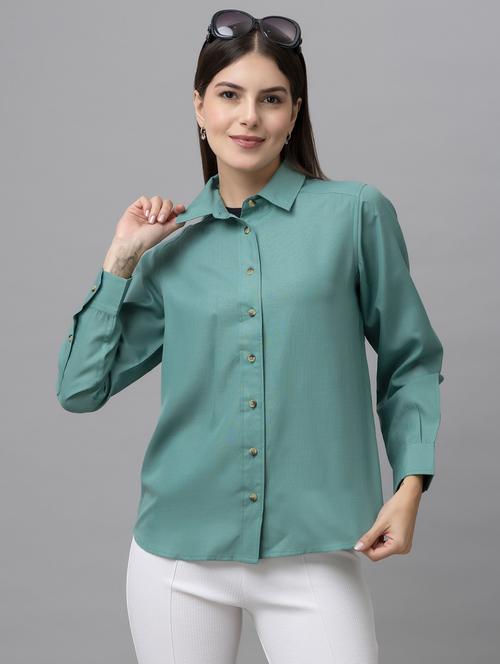 women solid collared long sleeves shirt - 21461006 - Standard Image - 0