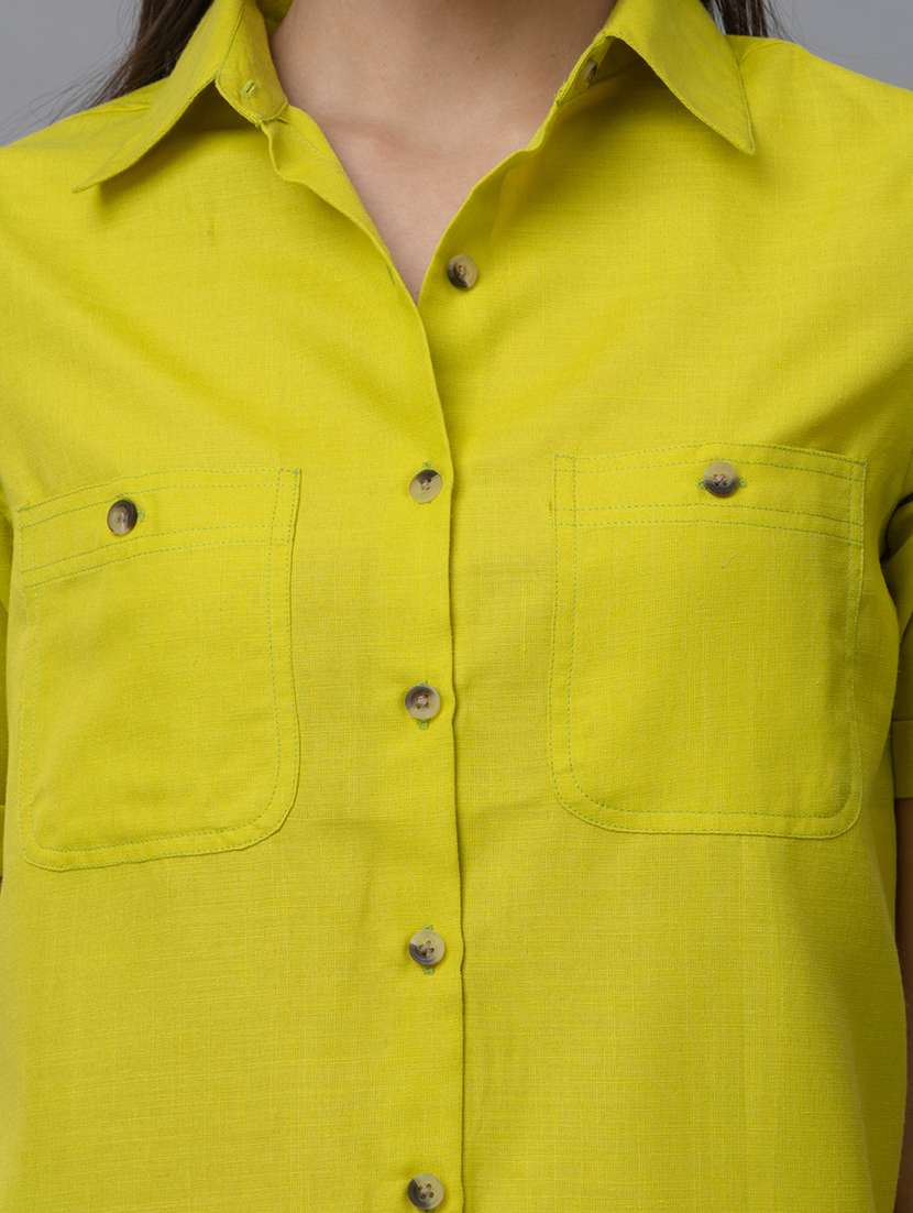 women solid collared shorts sleeves shirt - 21461009 - Standard Image - 4