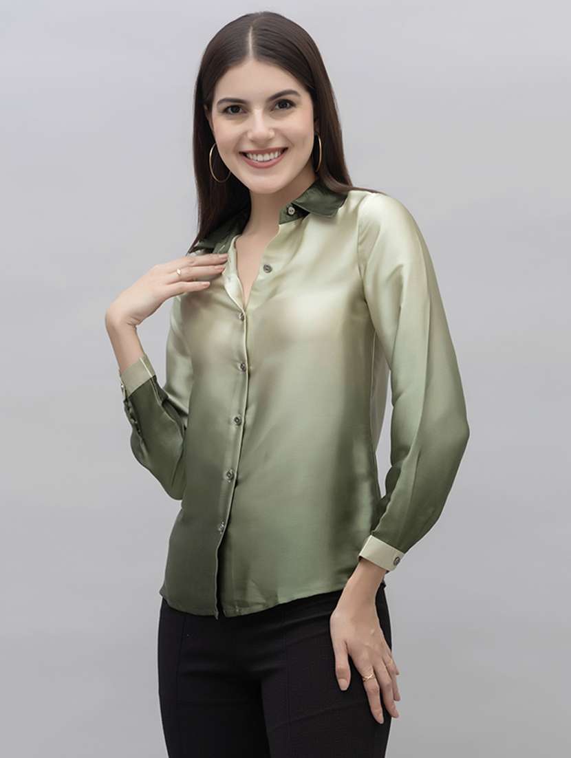 women ombre collared long sleeves shirt - 21461016 - Standard Image - 1