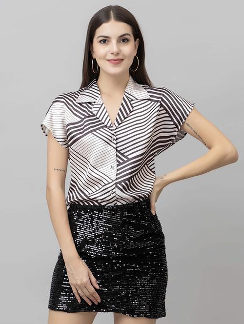 women printed lapel collar shorts sleeves shirt - 21461018 -  Standard Image - 0