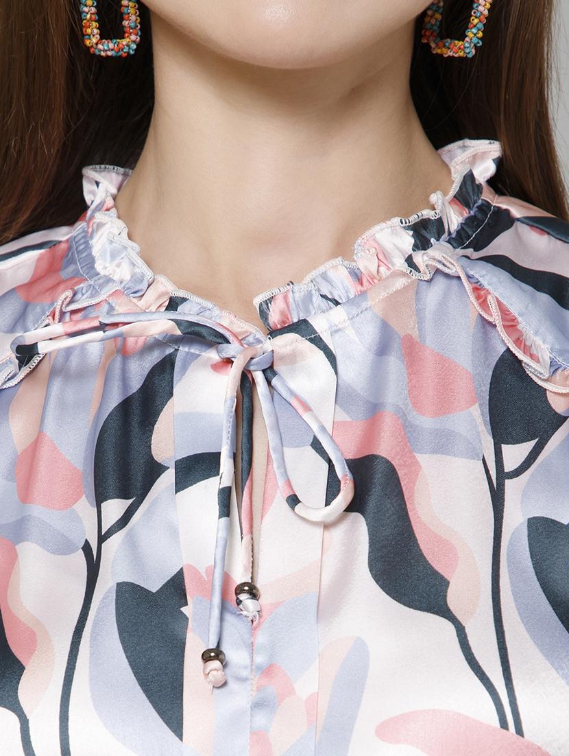 women printed tie up neck top - 21461025 - Standard Image - 4