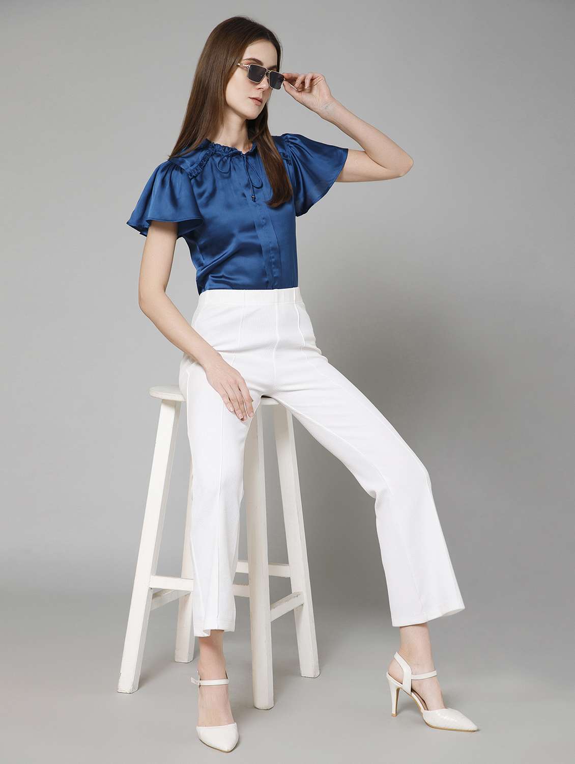 women solid tie-up neck regular top - 21461026 -  Standard Image - 6