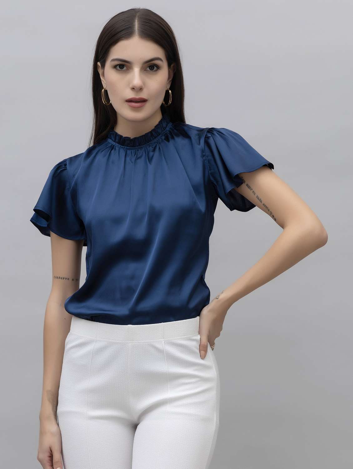 women solid mock neck regular fit top - 21461028 -  Standard Image - 1