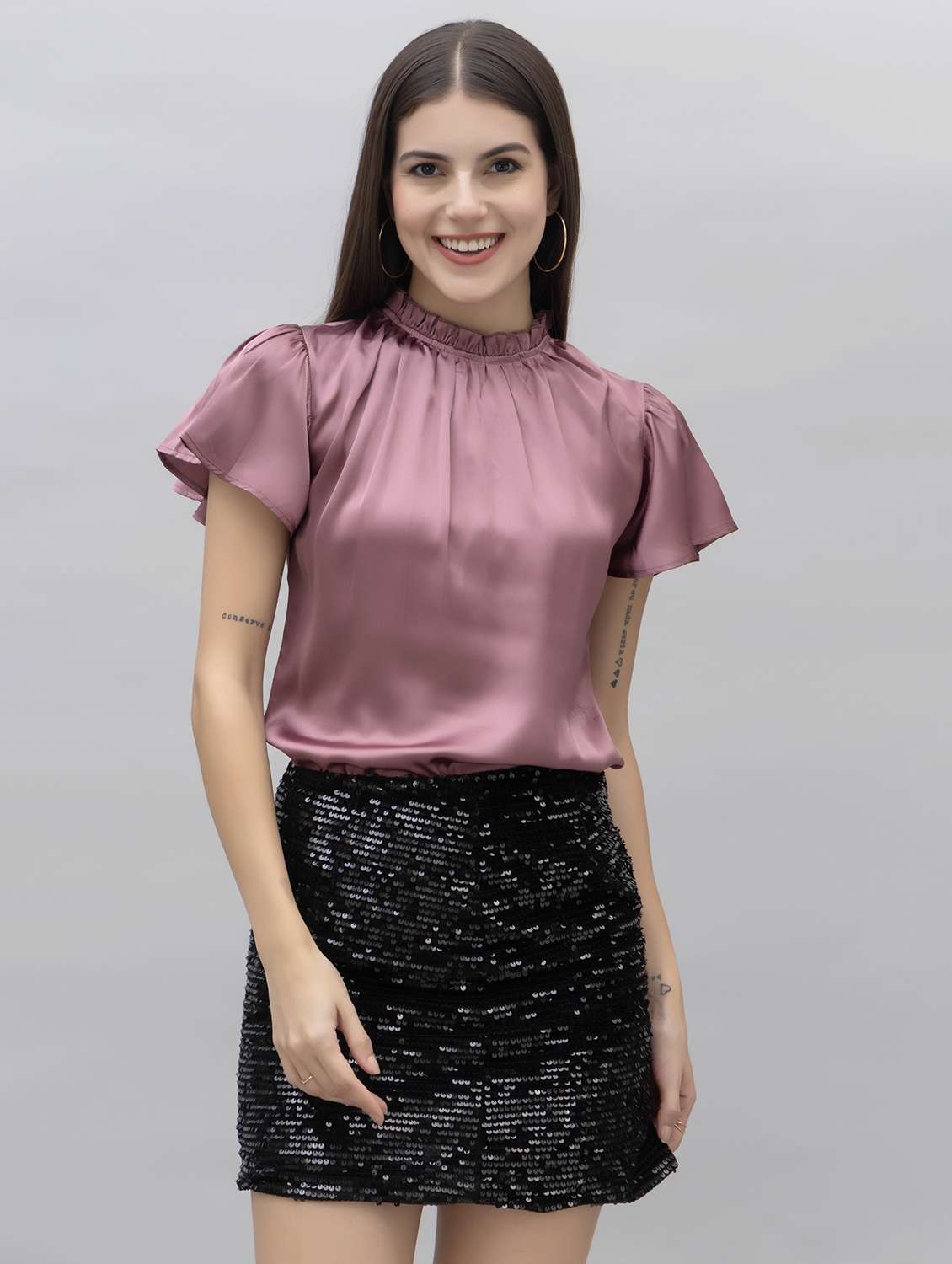 women solid mock neck regular fit top - 21461029 -  Standard Image - 1