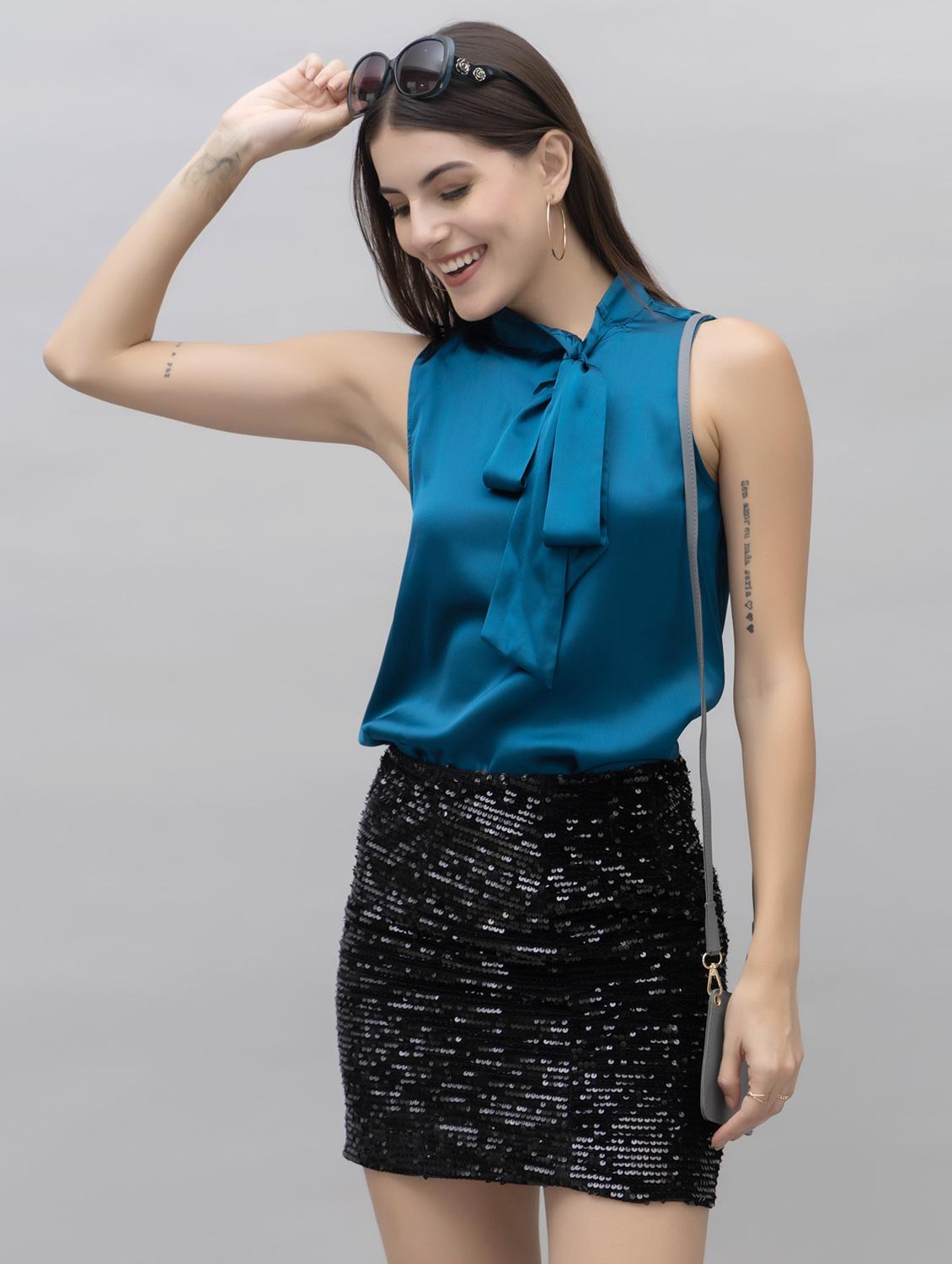 women solid tie up neck sleeveless top - 21461031 -  Zoom Image - 0