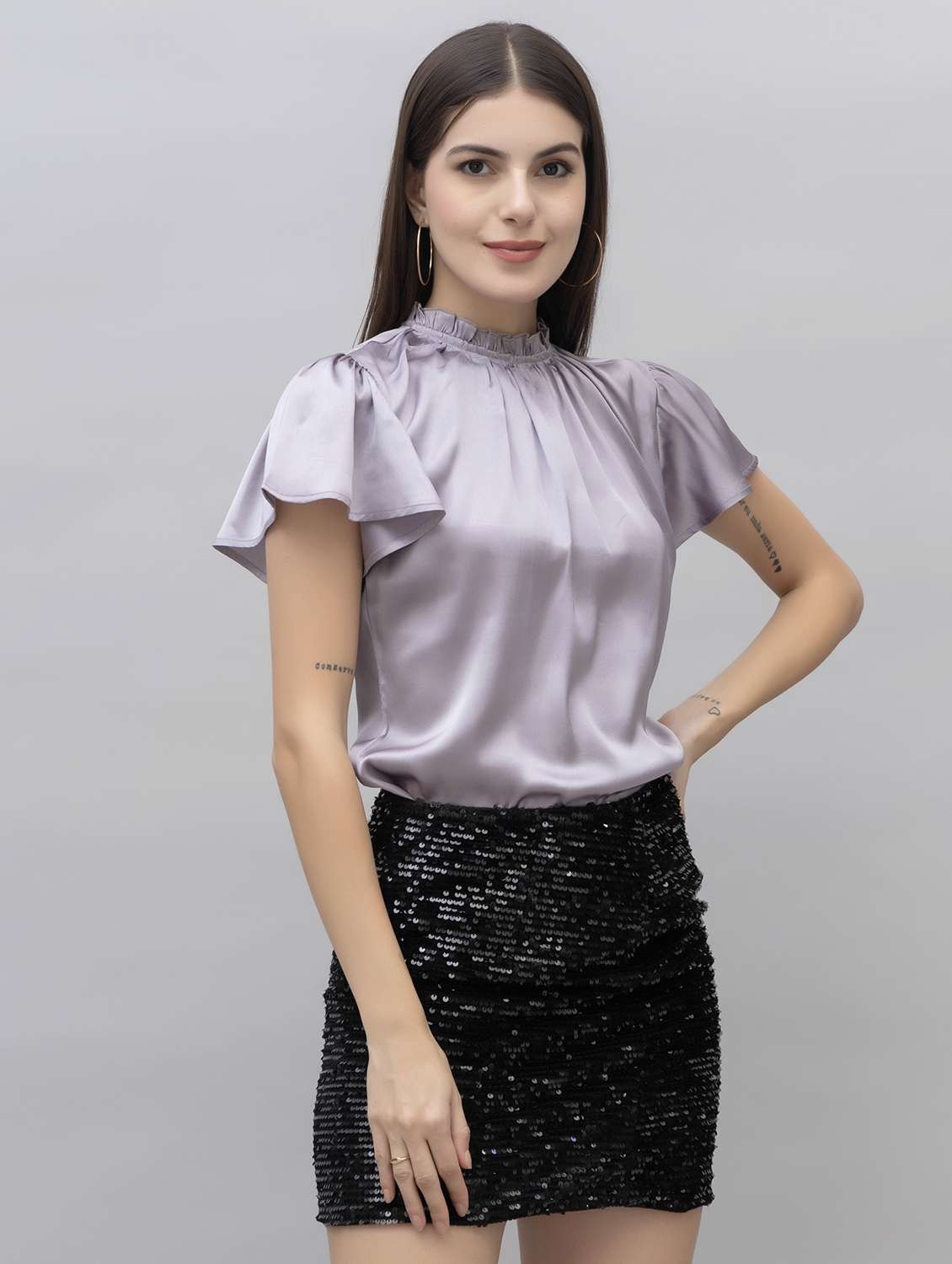 women solid mock neck regular fit top - 21461034 -  Standard Image - 1