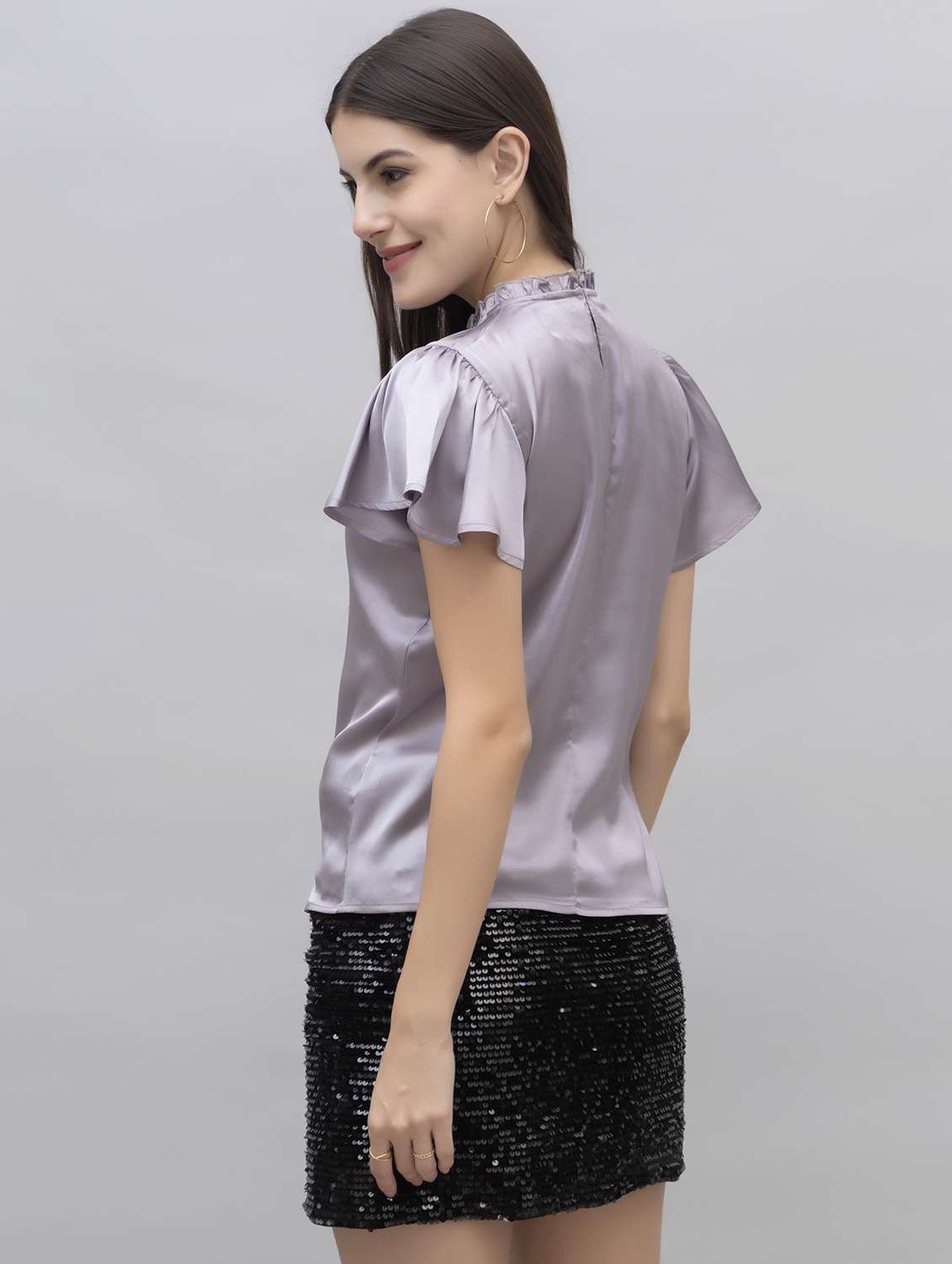 women solid mock neck regular fit top - 21461034 -  Standard Image - 4