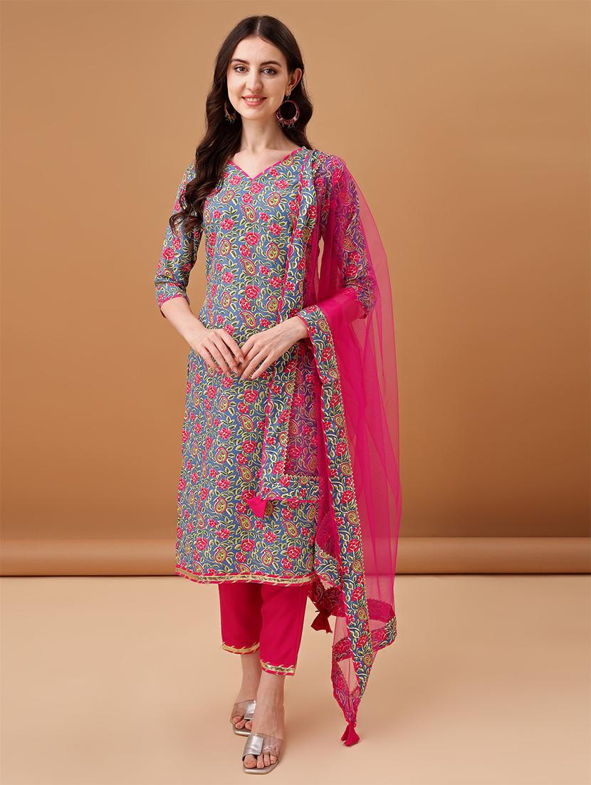 women grey printed kurta pant set with dupatta - 21461309 - Standard Image - 1