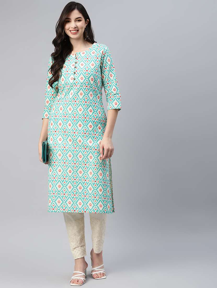 women sea green cotton straight kurta - 21461735 -  Standard Image - 1