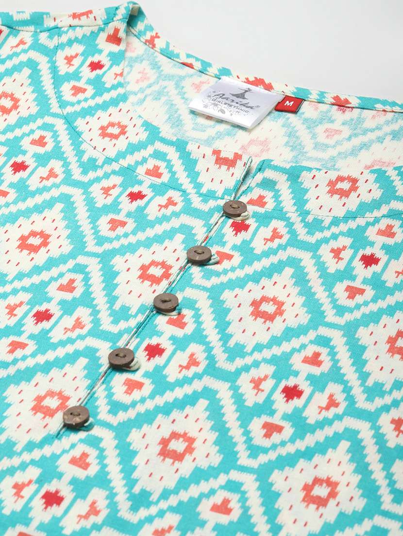 women sea green cotton straight kurta - 21461735 -  Standard Image - 4