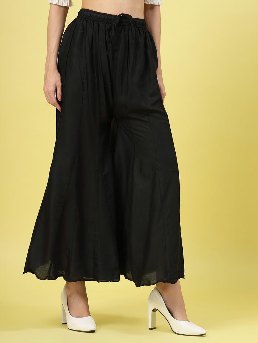 women black rayon flared palazzo - 21462101 - Standard Image - 1
