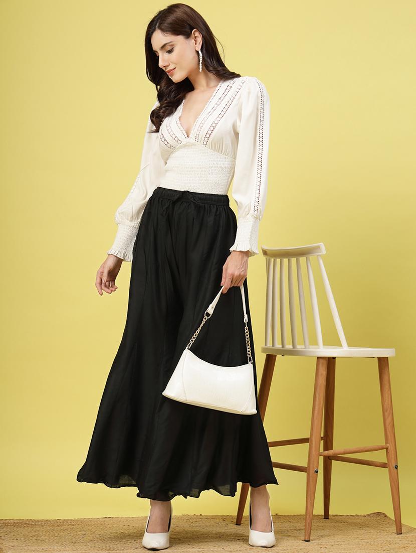 women black rayon flared palazzo - 21462101 - Standard Image - 4