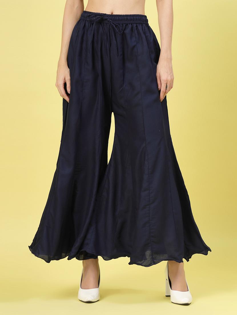 women navy blue rayon flared palazzo - 21462103 -  Zoom Image - 0