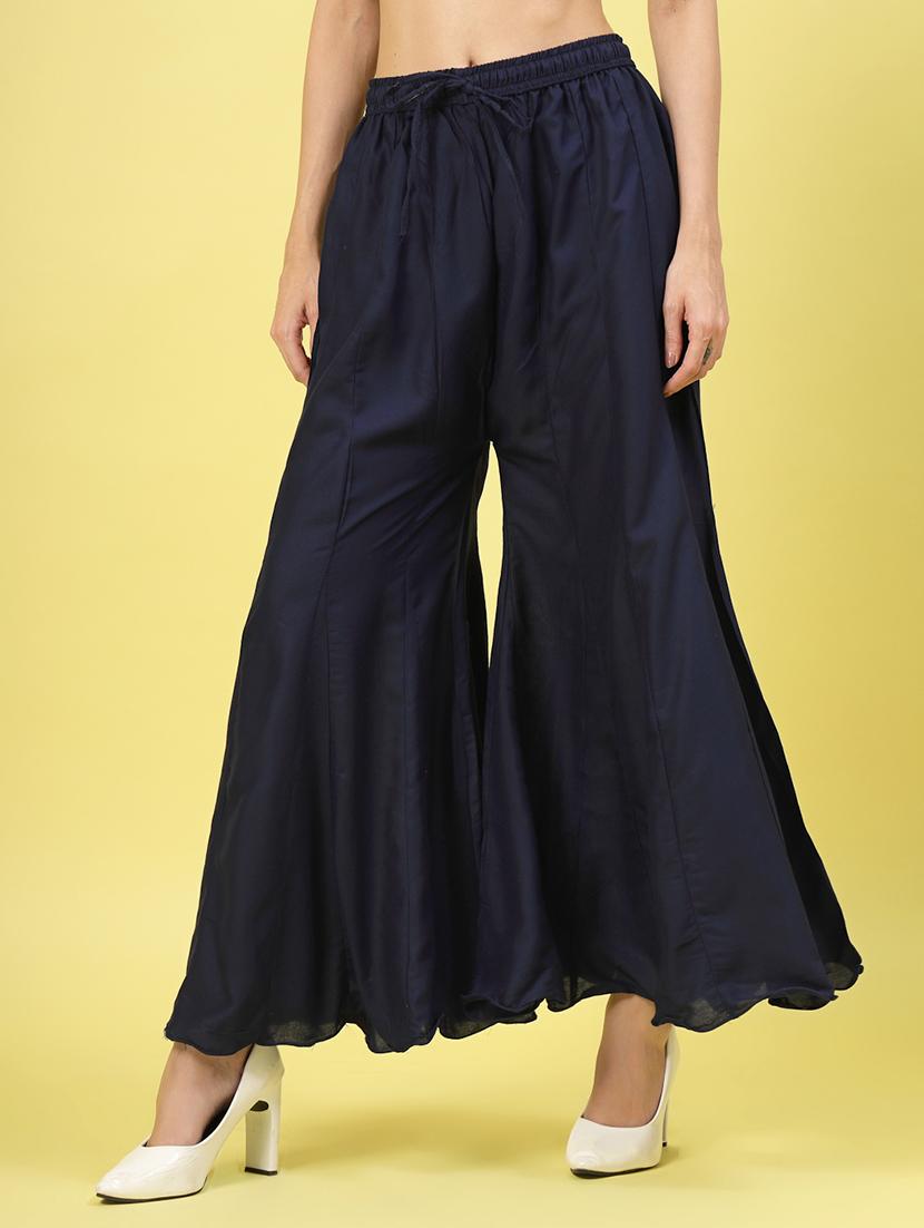 women navy blue rayon flared palazzo - 21462103 -  Standard Image - 1