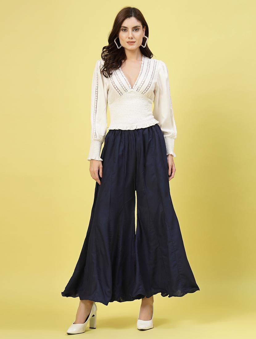 women navy blue rayon flared palazzo - 21462103 - Standard Image - 4