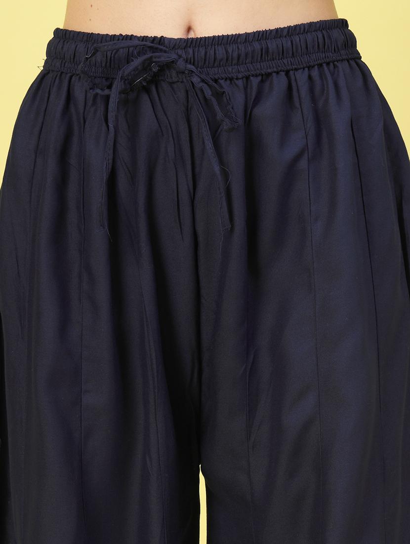 women navy blue rayon flared palazzo - 21462103 - Standard Image - 6