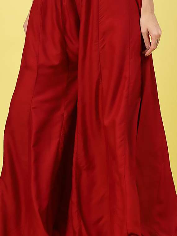 women maroon solids flared palazzo - 21462104 -  Standard Image - 1