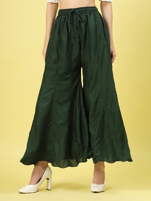 women green rayon flared palazzo - 21462105 - Standard Image - 0