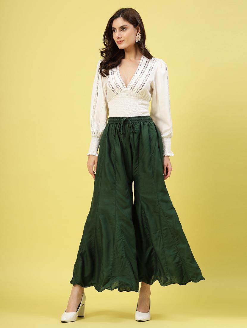 women green rayon flared palazzo - 21462105 - Standard Image - 4