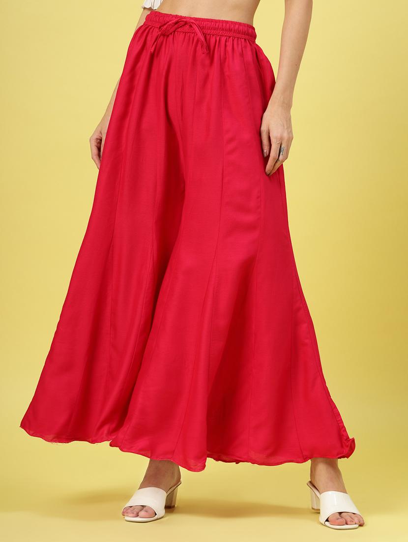 women red rayon flared palazzo - 21462106 - Standard Image - 1