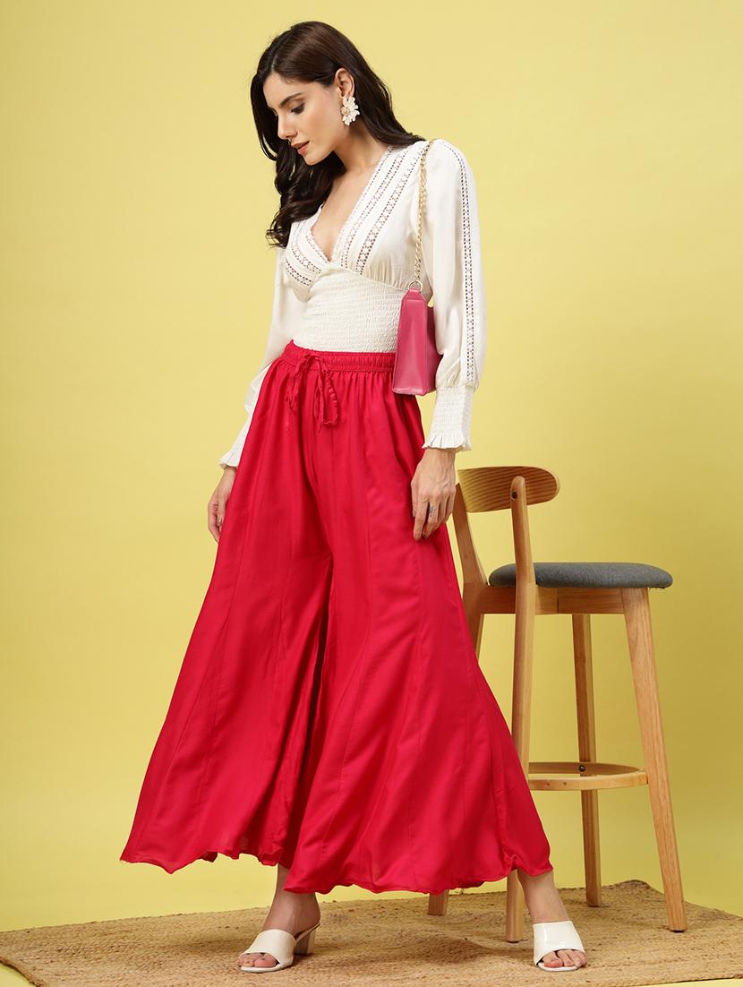 women red rayon flared palazzo - 21462106 - Standard Image - 4