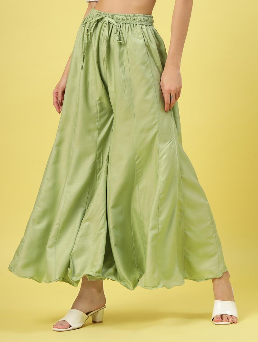 women green rayon flared palazzo - 21462107 -  Standard Image - 1