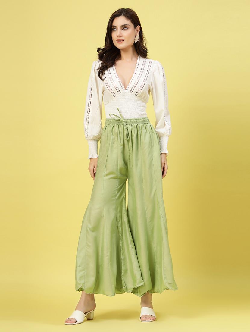women green rayon flared palazzo - 21462107 - Standard Image - 4